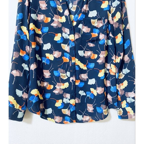 The Limited Top Womens Medium Navy Blue Floral Print Long Sleeve Artsy Boho - Picture 2 of 8